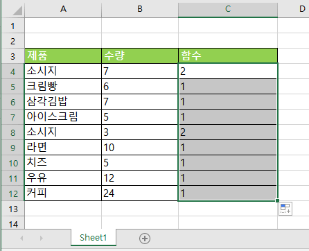 엑셀 중복 값 표시