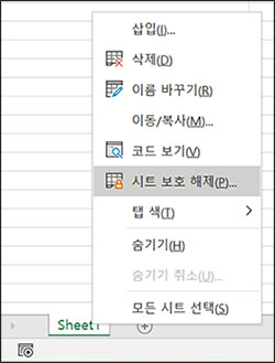 시트 보호 해제