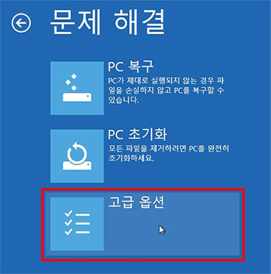 다시 고급 옵션을 클릭합니다