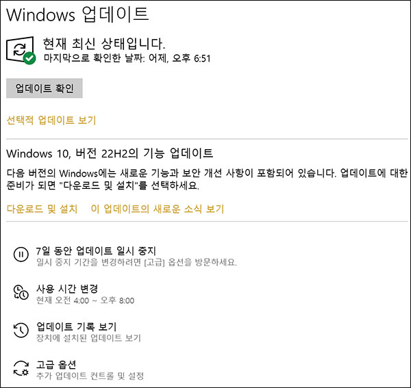 업데이트 확인