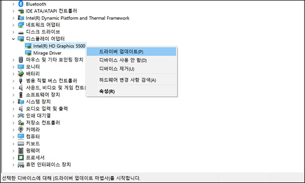 블루 스크린 0x00003b, 드라이버 업데이트를 선택