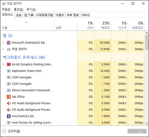 태스크 관리자 열기