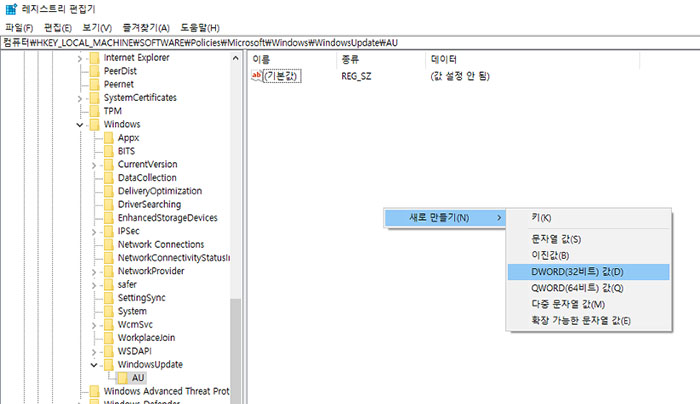 DWORD(32비트) 값을 선택합니다